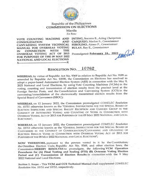 comelec resolution no. 10933